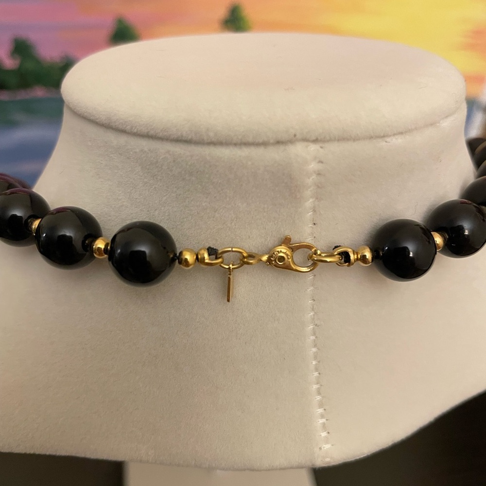 Vintage Monet Black and Gold Beaded Necklace - Picture 2 of 4